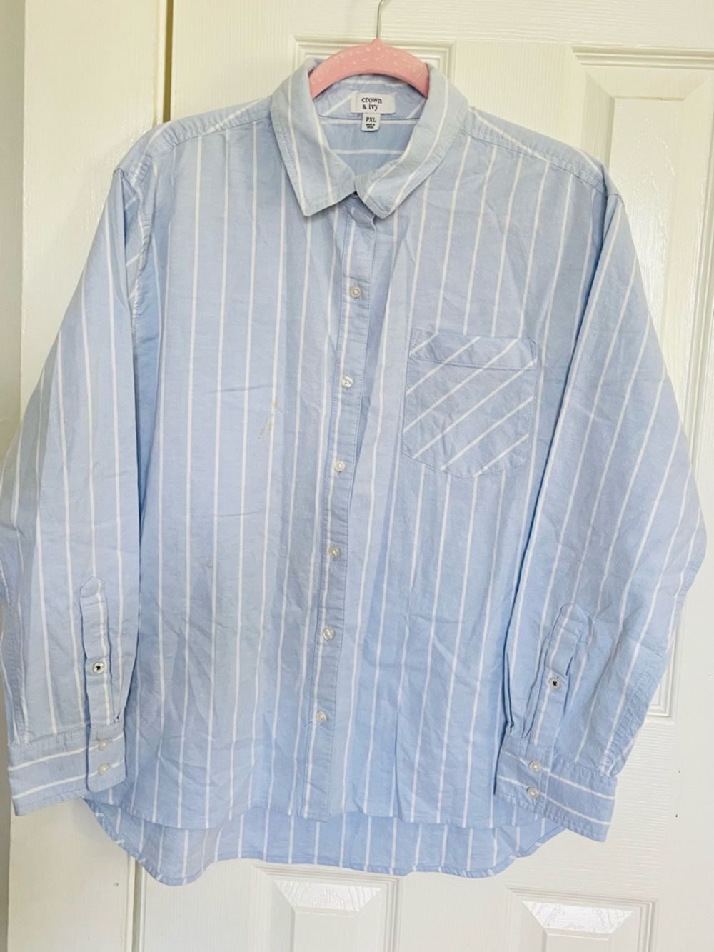 crown & ivy Light Blue and White Vertical Stripe Button-Down Shirt